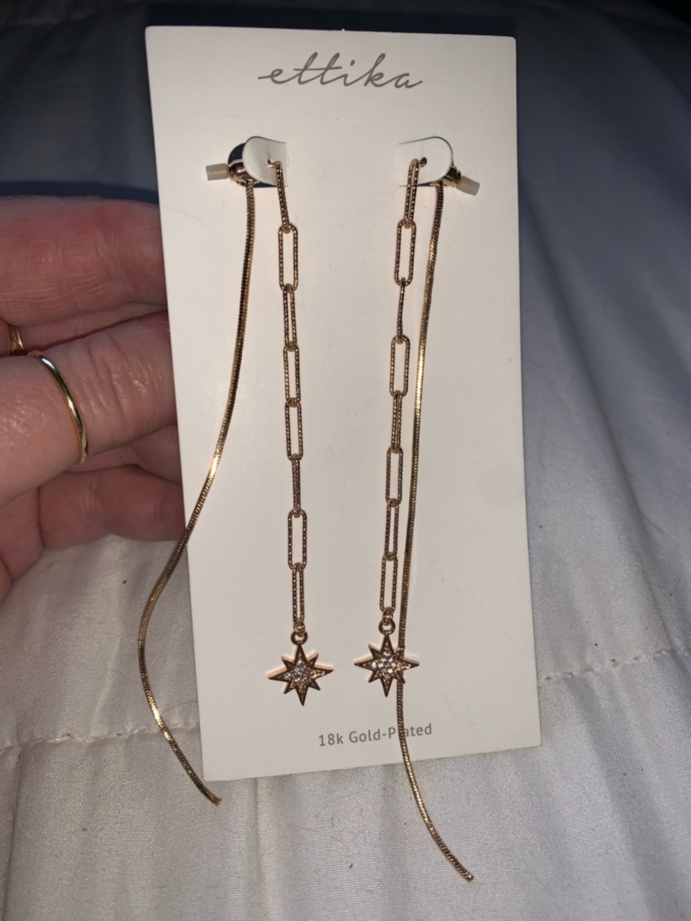 ettika Gold Star Threader Dangle Earrings
